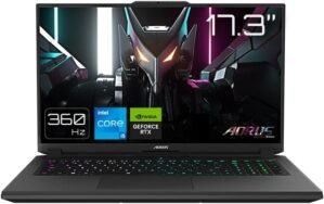 Gigabyte AORUS 7 9KF Gaming Laptop – 17.3 Inch, 360Hz QHD, i5-12500H, RTX 4060 GPU, 16GB DDR4 3200MHz, 1x 512GB Gen4 SSD, Windows 11 Home, 2 Year Warranty, AORUS 7 9KF-E3GB513SH