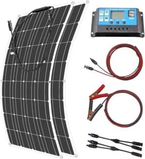 DELURA 12V Flexible Solar Panel 600W 100W 200W 300W 400W 500W Bendable Waterproof Monocrystalline Best Solar Panel For RV Boat Waterproof and Durable (Color : 200w Solar Kit)