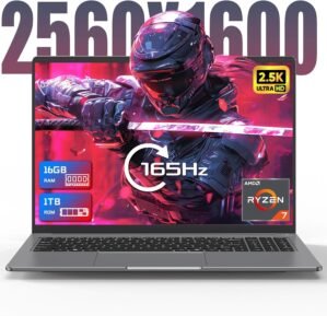 DREAMFYRE Laptop Gamer PC 16GB RAM DDR5 1TB SSD 16” 2.5K 165Hz AMD Ryzen 7840HS Processor(UP to 5.1Ghz) Computer with WiFi6 Bluetooth 5.2 USB 3.1 PD3.0(Keyboard Film Included)