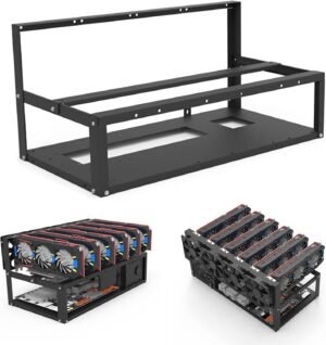 6 Graphics Card Holders, Mining Rig Frame Case, Mining Rig 6 GPU Steel Mining Case, Stackable Motherboard Holder for Crypto Coin Currency Bit-Coin Mining (Fans and GPU not included)