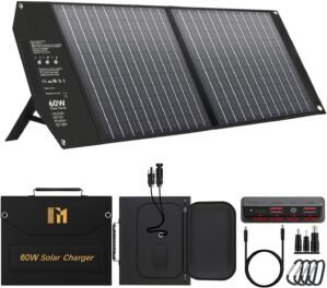 Mesuvida 60W Foldable Solar Panel with 5 Ports, 18V MC4 Higher Output/12V DC/QC 3.0 USB-A & USB-C (PD 45W) Portable USB Solar Panel for Portable Generator Power Station Smartphones Tablet