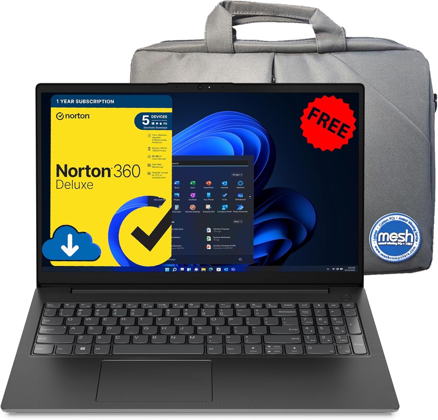 V15 G4 Intel Core i5-12500H 16GB RAM 512GB SSD 15.6 inch FHD Windows 11 Pro Laptop (includes Free Mesh Laptop Bag + Norton 360 Deluxe Antivirus Software)