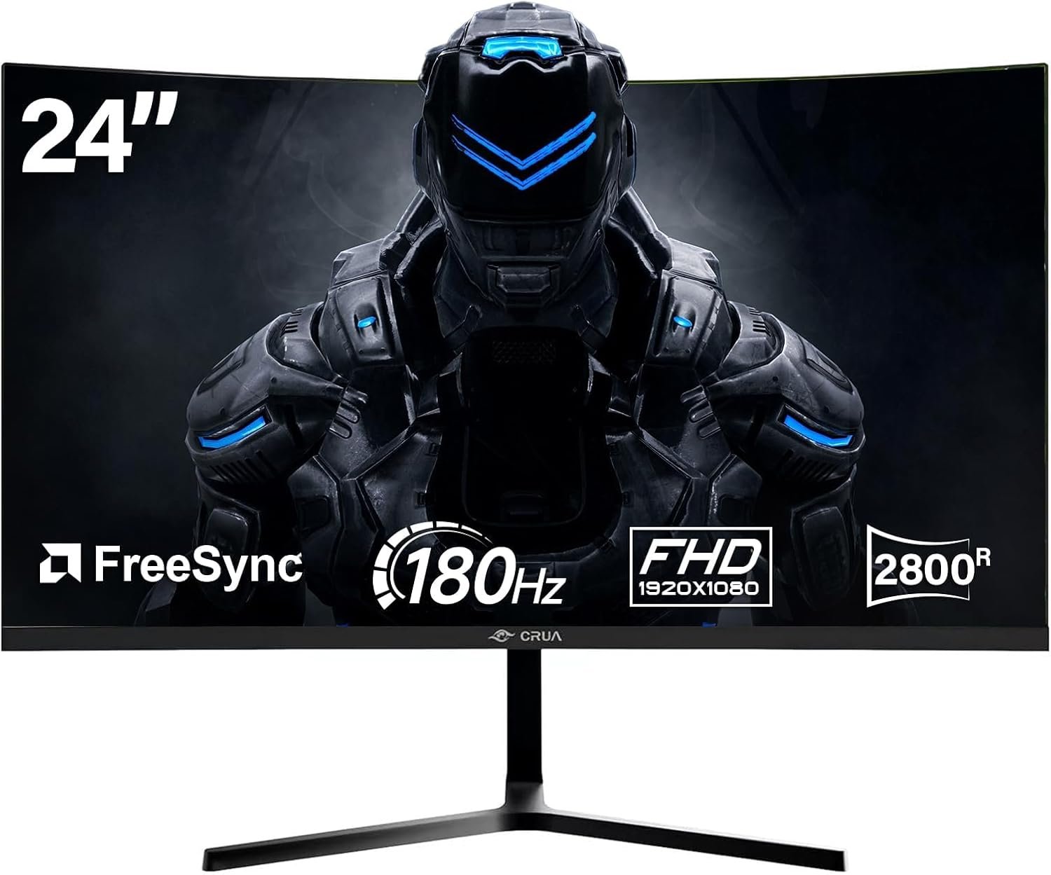 CRUA 24 Inch 180Hz,Curved Gaming Monitor, FHD 1080P, Frameless Design, AMD FreeSync, Low Motion Blur, Eye Care, DisplayPort, HDMI, Wall Mountable