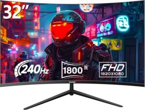 Gawfolk 32 Inch Curved Gaming Monitor 240Hz, 1800R PC Monitor Full HD 1080P, Frameless Computer Dispaly with Freesync and Eye Care Technology, Wall Mountable
