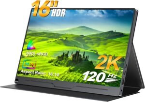 UPERFECT 120Hz Portable Monitor 16 Inch 2K Gaming Monitor Support Freesync/2560 x 1600/HDR, Laptop Monitor with VESA IPS 16:10 Contrast Standard HDMI/Type-C, for PC/Laptop/PS/Phone