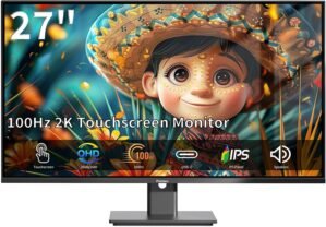 Pisichen Touchscreen Monitor 27 Inch 2K 100Hz Gaming Monitor, QHD 2560×1440 IPS PC Monitor, 10-Point Multi Touch Screen Computer Monitor, USBC HDMI VGA Ports, Built-in Speakers