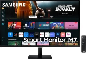 Samsung LS32DM700UUXXU 32″ 4K Ultra HD HDR10 Smart Monitor with Speakers – 3840×2160, USB-C, HDMI, WiFi, Bluetooth, Smart Hub for TV streaming, Catch Up Apps and Gaming Hub