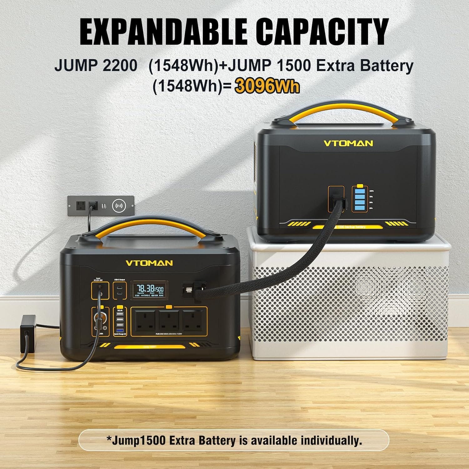 VTOMAN Jump 2200 Portable Power Station with 200W Solar Panel - 2200W/1548Wh LiFePO4 Battery Powered Solar Power Generator, 2200W Constant-Power, Regulated 12V DC, PD 100W Type-C for Camping, Travel - Image 3