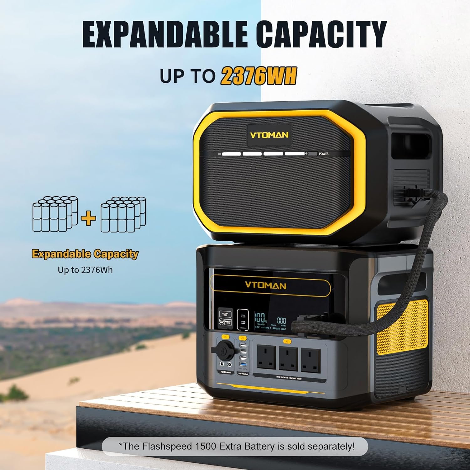 VTOMAN 1000W Solar Generator Kit with 200W Panel - 828Wh LiFePO4 Battery, Portable Power Station Expandable to 2376Wh, 0-80% in 1H Fast Charge, 100W USB-C for Camping, RV, Off-Grid, Emergency Backup - Image 6