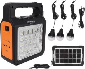 Outdoor Solar Generator,Solar Power Bank with Bright Headlight Panel Light 3 Bulbs Portable Handle,6000mAh Solar Power Bank for Camping Travel,Supports Radio and MP3 Function