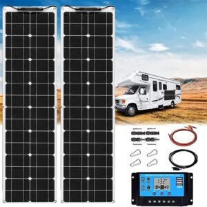 Flexible Solar Panel 200w 400w Waterproof Narrow Monocrystalline Solar Panels 12v 24v for Camping/Car/Generator,2x200W