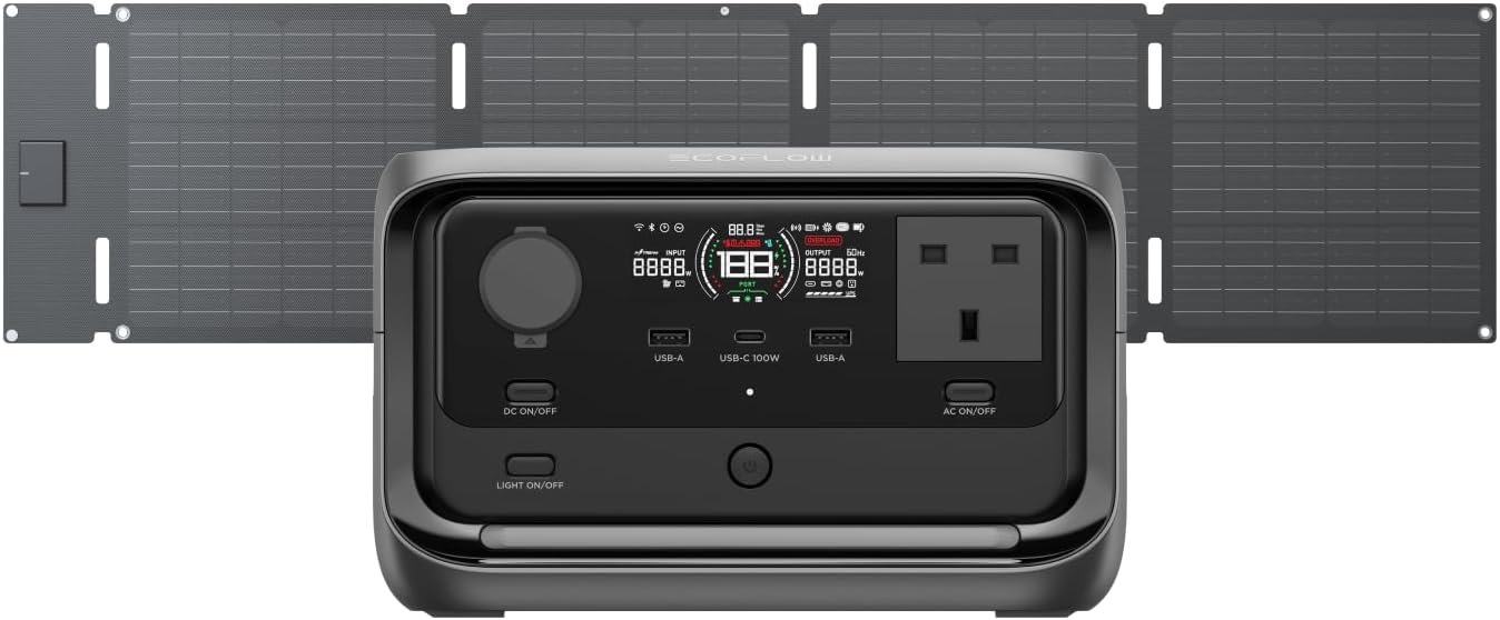 EcoFlow RIVER 3 Plus Portable Power Station with 60W Solar Panel, 286Wh LFP Battery, 1200W Output, 16 Hours Runtime for Appliances