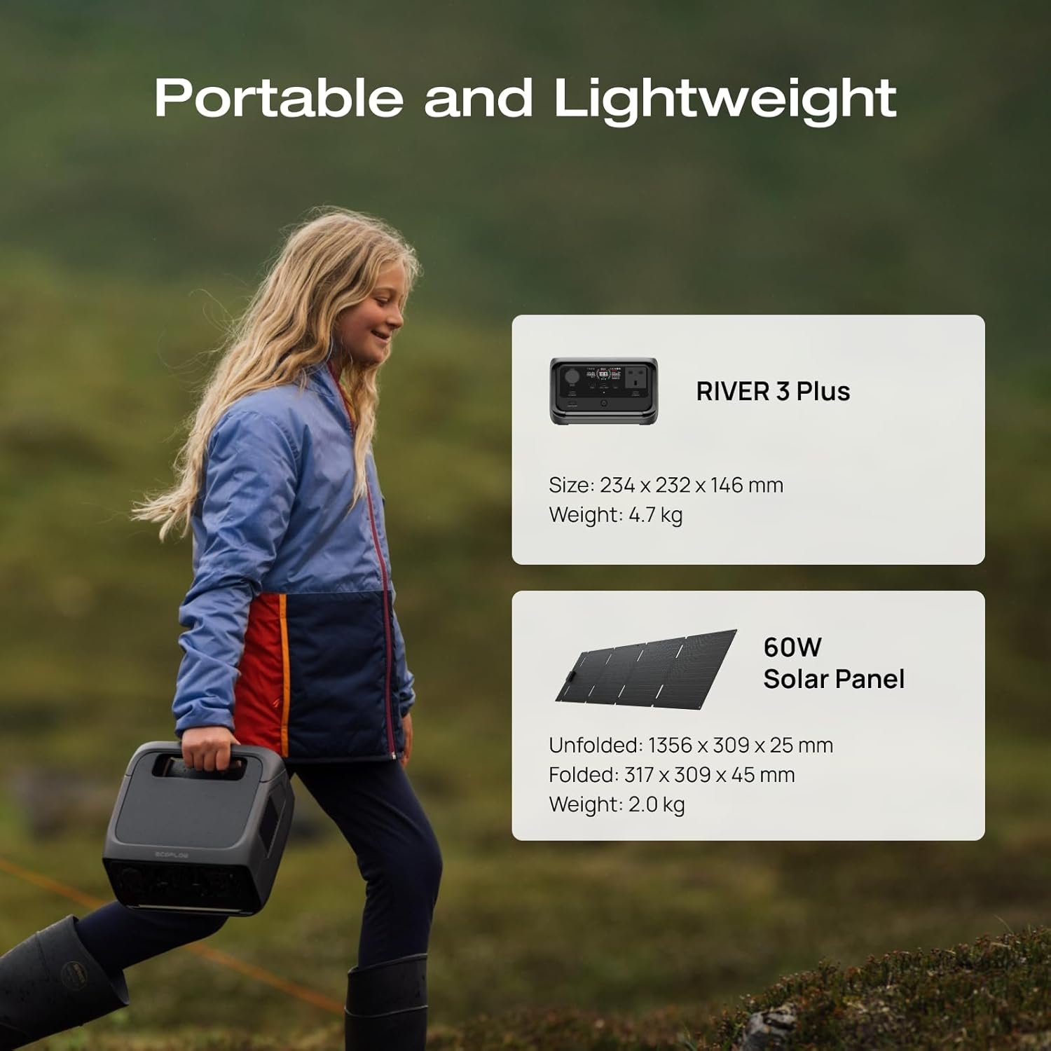 EcoFlow RIVER 3 Plus Portable Power Station with 60W Solar Panel, 286Wh LFP Battery, 1200W Output, 16 Hours Runtime for Appliances - Image 4