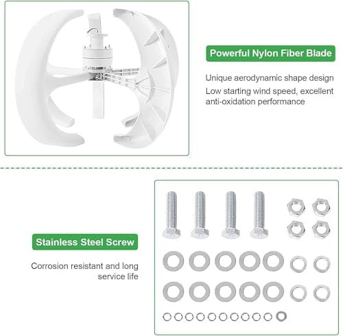 400W-1200W Vertical Wind Turbine Generator Kit, 5 Blades Wind Solar Hybrid System, Efficient 12V Motor for Home Use, High Performance Windmill with Controller and Lantern - Image 5