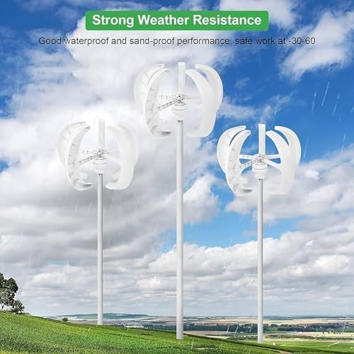 400W-1200W Vertical Wind Turbine Generator Kit, 5 Blades Wind Solar Hybrid System, Efficient 12V Motor for Home Use, High Performance Windmill with Controller and Lantern - Image 4
