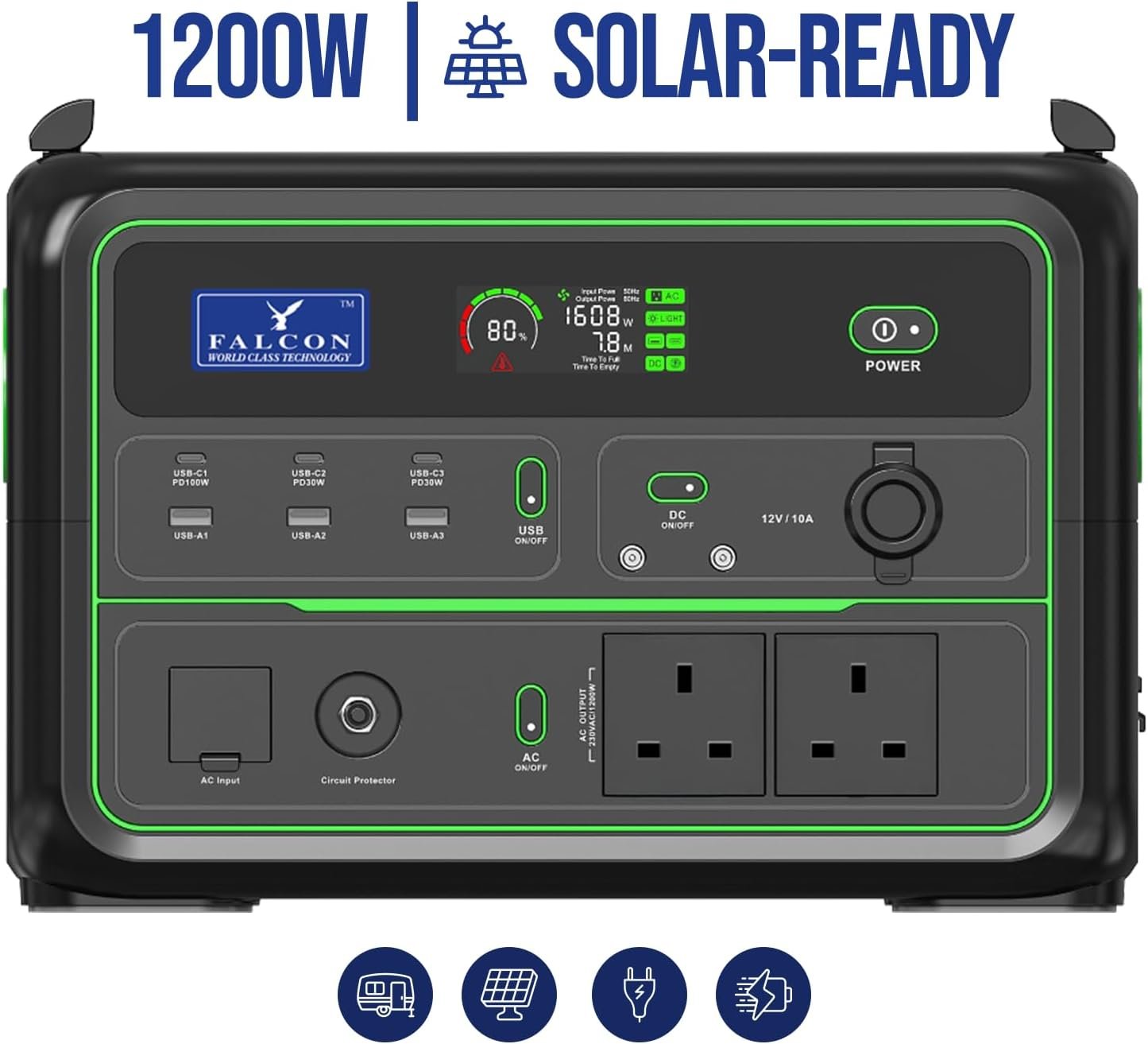 FALCON 1200W Portable Power Station, 1120Wh Outdoor Camping System, Mobile Lithium Battery Pack with 230V/1200W AC Outlets for Camping, Outdoor Adventure and Emergency Backup - Image 2