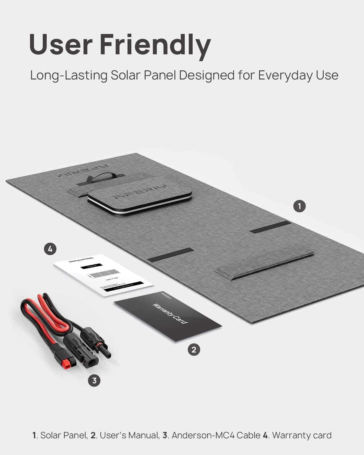 AFERIY 100W 18V Portable Monocrystalline Solar Panel Kit, Foldable, Adapted to Solar Generators, with Adjustable Support, Junction Box, IP65, for Campervan, Caravan, Garden - Image 9