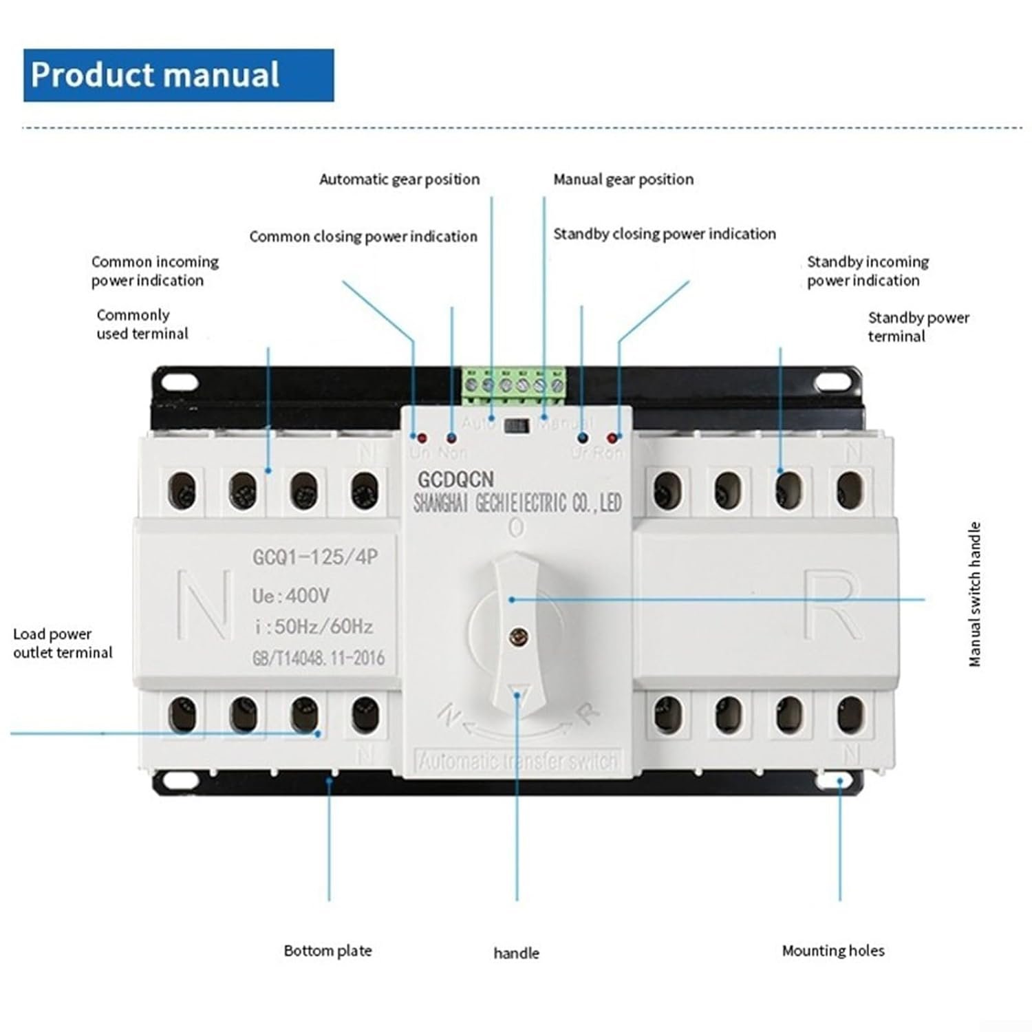 HomeVortex Automatic Transfer Switch 2P/4P Three-Phase Dual Power Electrical Diverter with Millisecond Time for Solar Panels Generator (2P100A) - Image 3