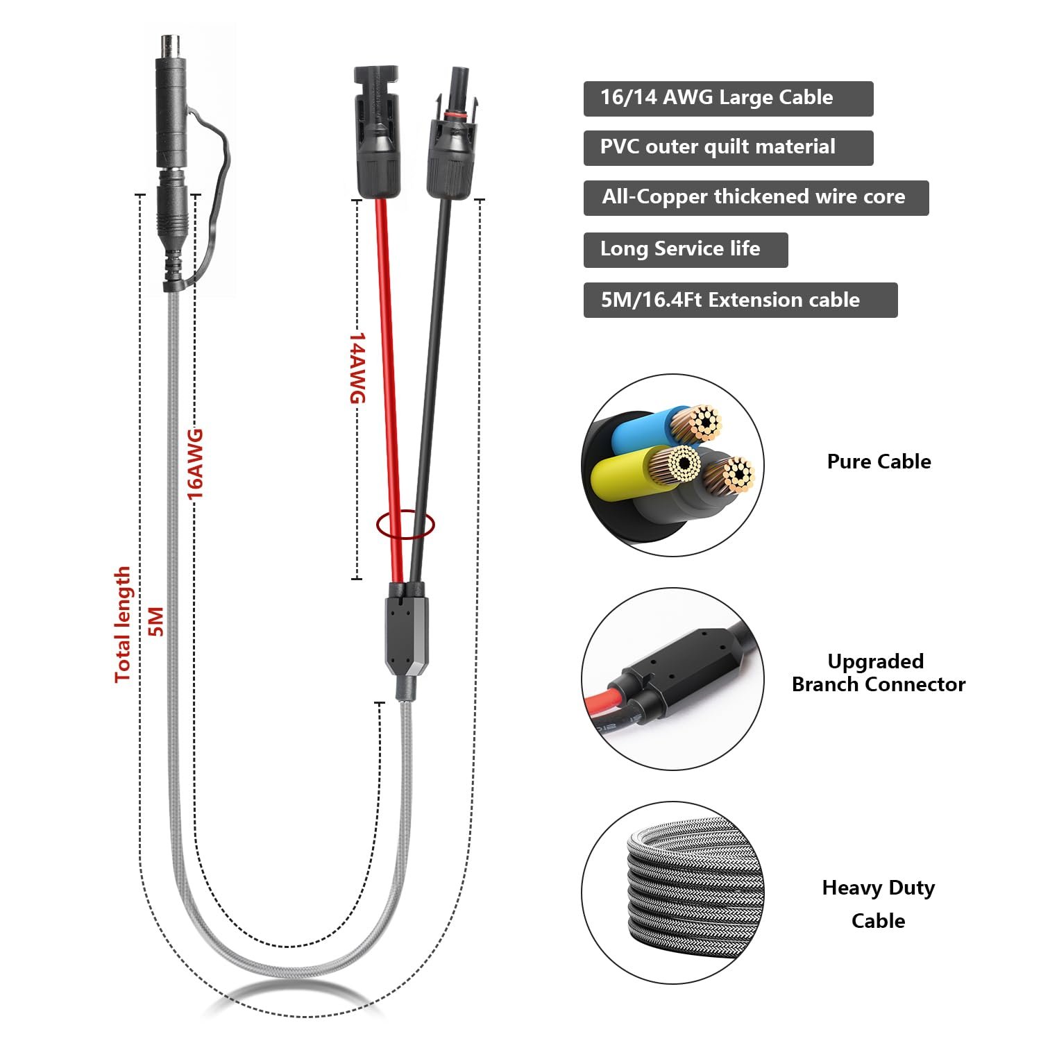 3.5M MC-4 Solar Connector to DC7909 DC8020 Extension Cable for Jackery Explorer 240 V2/1000 V2 3000 Generator BLUETTI EB3A EB70S EB55 AC180 EB120 EB150 GRECELL T300 Power Station Solar Charging Lead - Image 4