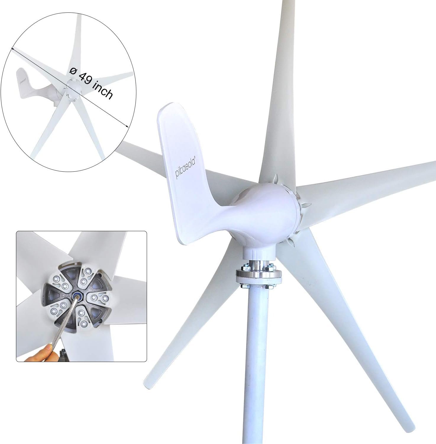 Pikasola Wind Turbine Generator Kit 400W 12V With 5 Blade, Charge Controller for Marine, RV, Home - Windmill Generator Suit for Hybrid Solar Wind System - Image 4