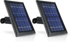 Wasserstein Solar Panel Compatible with Ring Spotlight Cam Plus/Pro/Battery, and Ring Stick Up Cam Battery – Includes Barrel Plug with USB C Adapter – 2W 5V Charging (2 Pack, Black)