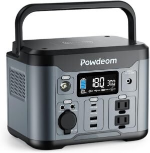 300W Portable Power Station, Powdeom 296Wh Power Bank with AC Outlet, Solar Generator Laptop Charger, Battery Backup Power Supply for Camping, Outdoor, Interruption