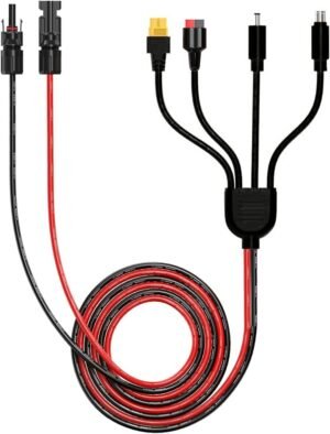 Leehitech 2M/6.56FT 4 in 1 Solar Panel Cable, 16AWG Universal Solar Cable Plug to Anderson/XT60/DC7909/DC5521 Charge Connectors for Solar Panel, Portable Power Station, Solar Generator