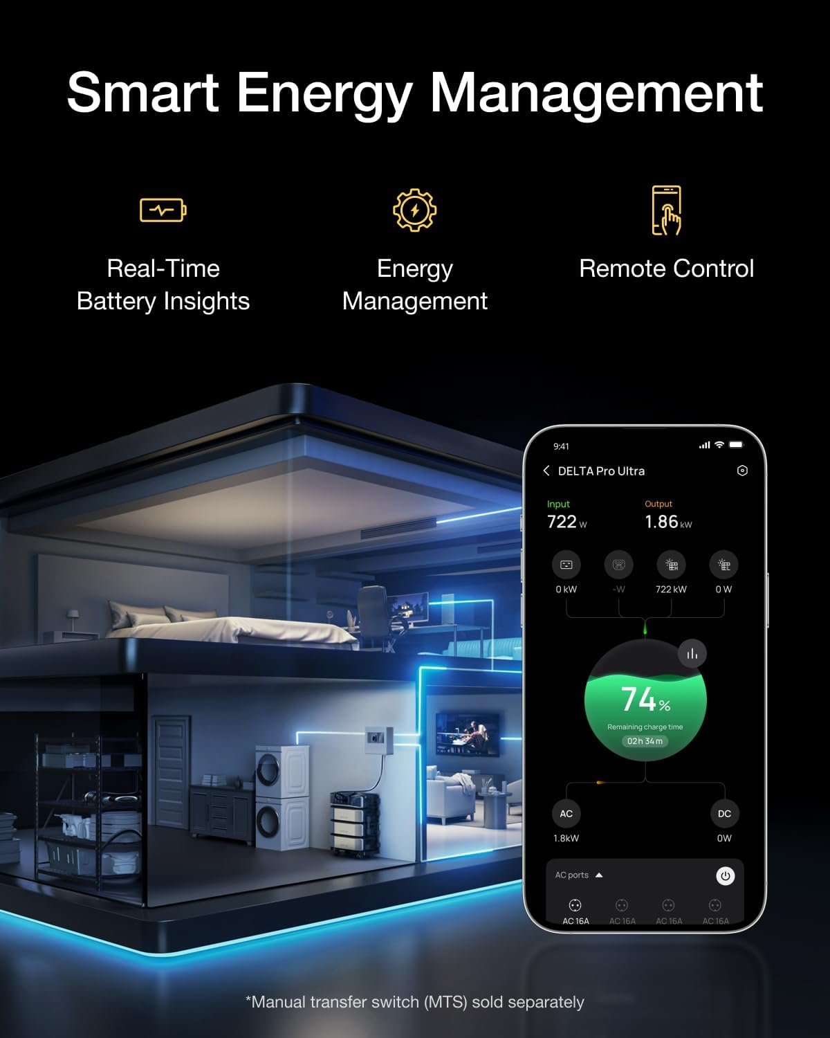EF ECOFLOW DELTA Pro Ultra Portable Power Station with 400W Rigid Solar Panels × 2, LFP Battery Solution Expands to 30kWh, App Monitoring, Solar Generator for Home Use, Emergency & RVs - Image 5