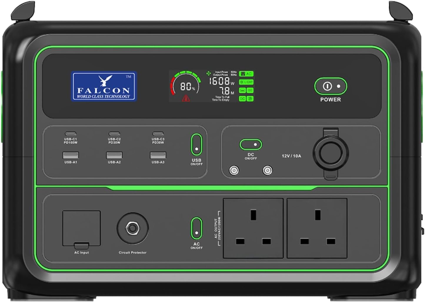FALCON 1200W Portable Power Station, 1120Wh Outdoor Camping System, Mobile Lithium Battery Pack with 230V/1200W AC Outlets for Camping, Outdoor Adventure and Emergency Backup