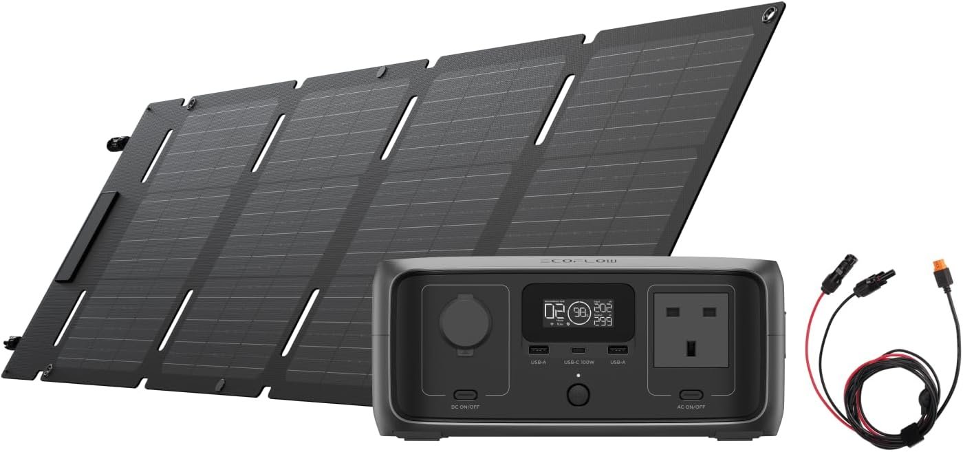 ECOFLOW River 3 Portable Power Station (plus XT60i Cable)|45W Solar Panel |245Wh LFP Battery|up to 600W Output|GaN Efficiency Doubles runtime|
