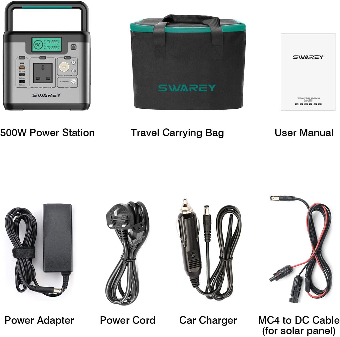 SWAREY Portable Power Station, 518Wh Power Staion with 500W(Surge 1000W) AC Outlet, PD 65W USB-C Port, Solar Generator for Outdoors Camping Travel Fishing RV - Image 9