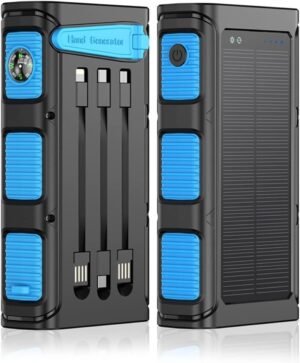 MekUk Generators Hand Crank Solar Power Bank With Cable Camping Light Portable Manual Power Supply (Color : Blue, Size : 10000mAh)