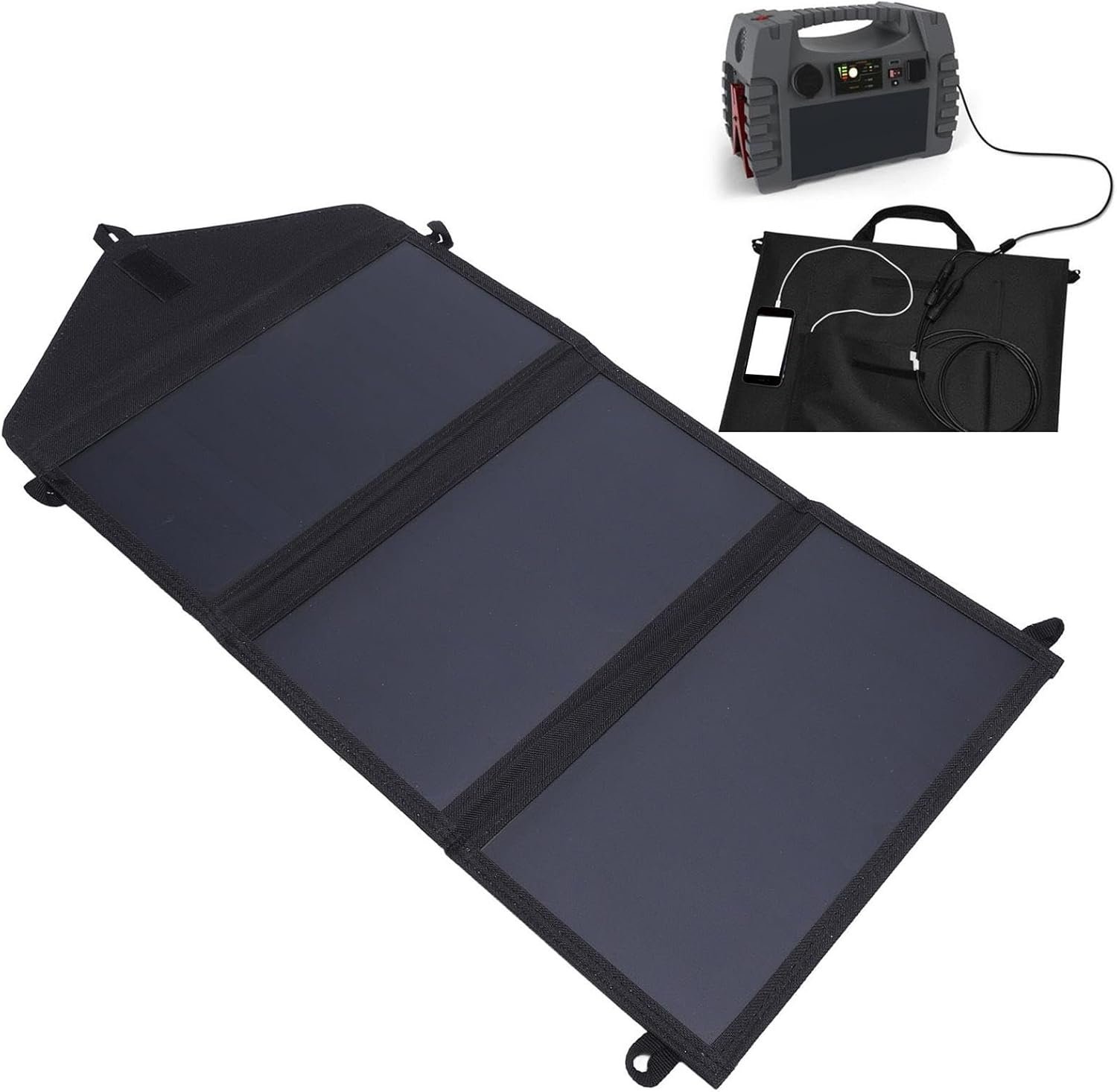 Solar Charger, Tri-Fold Portable 100W Solar Battery Generator Panel 58x29cm, Double USB Power Bank for Laptops, Smartphones, Ideal Fishing, Road Trips and Outdoor Adventures - Image 7