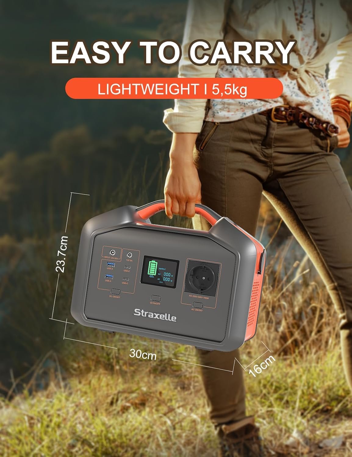 Straxelle Portable Power Station,700W(Peak 1000W)/519.48Wh Solar Generator with AC/DC/USB/Type C Outlet,Power Packs for Camping,Outdoor Adventure, Emergency, Party RV Trip(Solar Panel Not Included) - Image 4