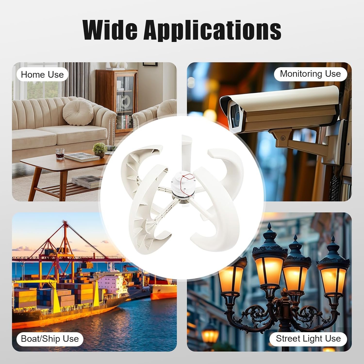 White Lantern Wind Generator 600W 12V IP67 Wind Turbine Generator 5 Blades Vertical Axis Wind Power System Wind And Solar Complementary Power Generation For Home Factory Use - Image 6