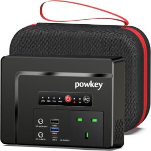 Powkey Power Bank with Socket 26400mAh/97.68Wh Portable Power Station with 100W/230V AC Output, 12V DC, PD 65W USB-C Solar Generator for Camping Mobile Phone Emergency(Solar Panel NOT Included)