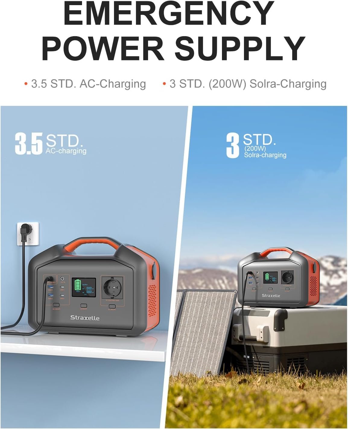 Straxelle Portable Power Station,700W(Peak 1000W)/519.48Wh Solar Generator with AC/DC/USB/Type C Outlet,Power Packs for Camping,Outdoor Adventure, Emergency, Party RV Trip(Solar Panel Not Included) - Image 6