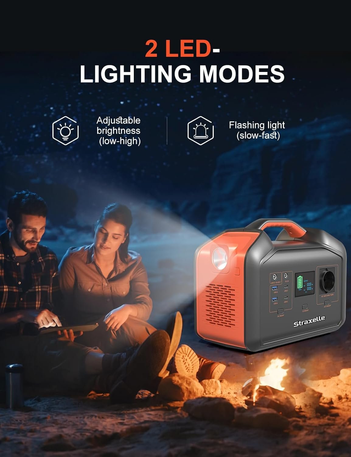 Straxelle Portable Power Station,700W(Peak 1000W)/519.48Wh Solar Generator with AC/DC/USB/Type C Outlet,Power Packs for Camping,Outdoor Adventure, Emergency, Party RV Trip(Solar Panel Not Included) - Image 5