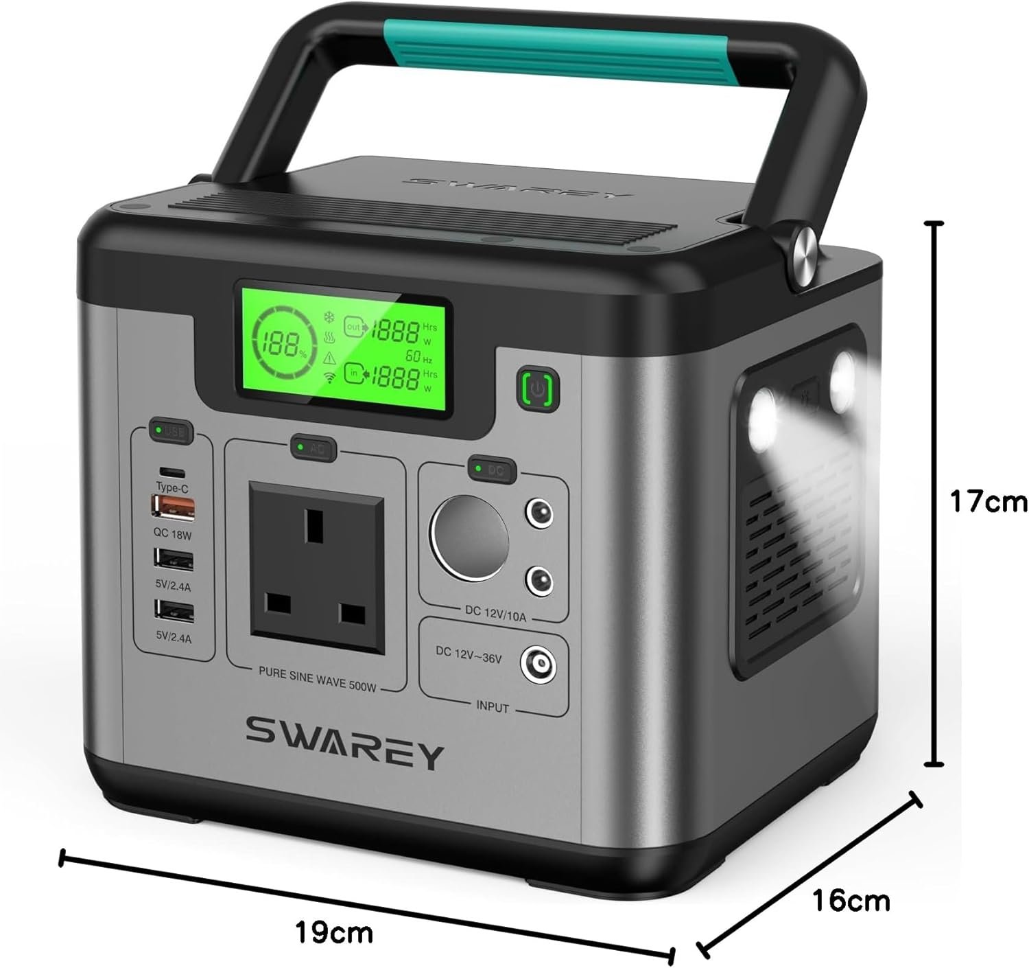 SWAREY Portable Power Station, 518Wh Power Staion with 500W(Surge 1000W) AC Outlet, PD 65W USB-C Port, Solar Generator for Outdoors Camping Travel Fishing RV - Image 10