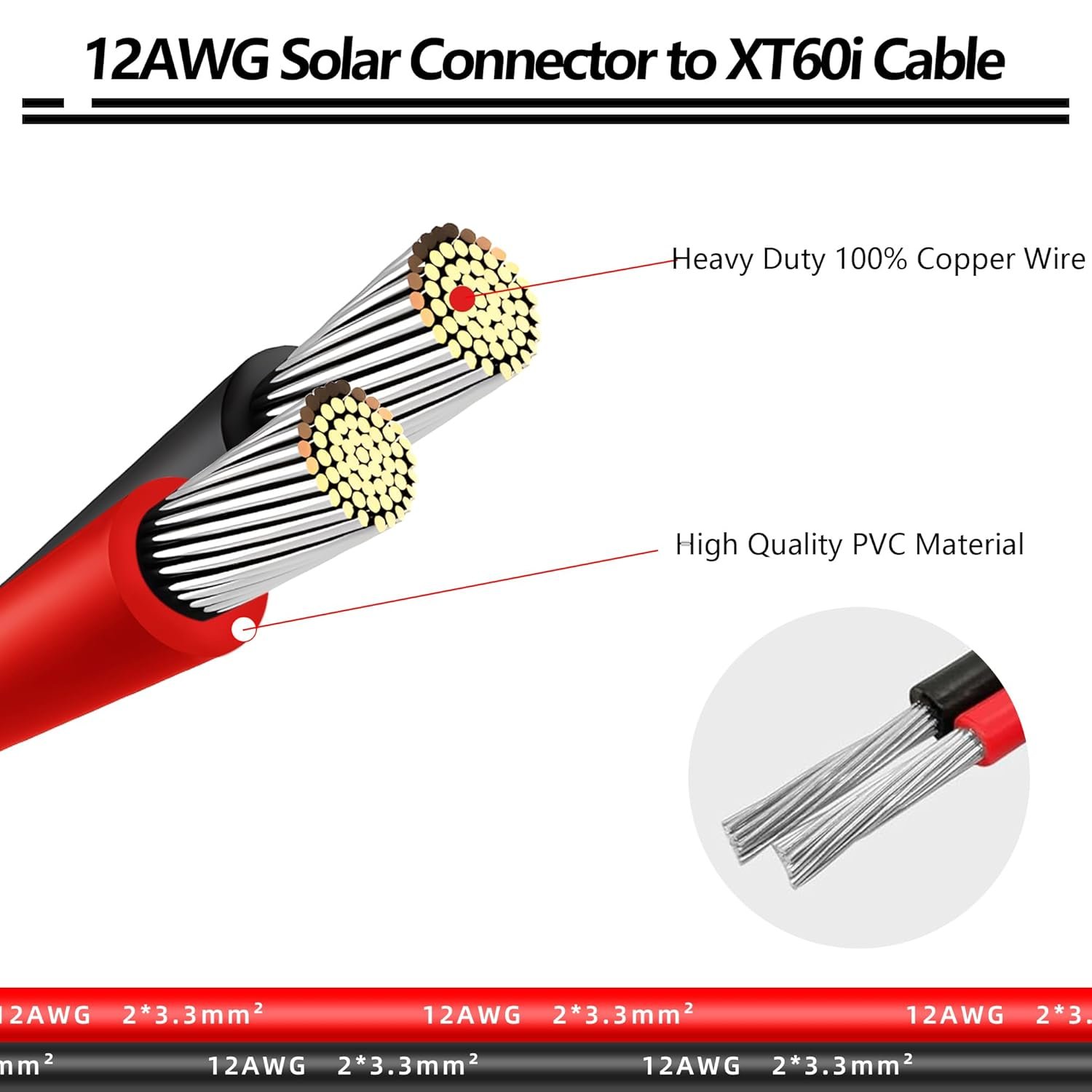 GELRHONR Solar Connector to XT60i Cable, 12AWG Solar to XT60i-F Extension Adapter Cable for Solar Panel RV Portable Power Station Solar Generator (1.5M/4.9Ft) - Image 4