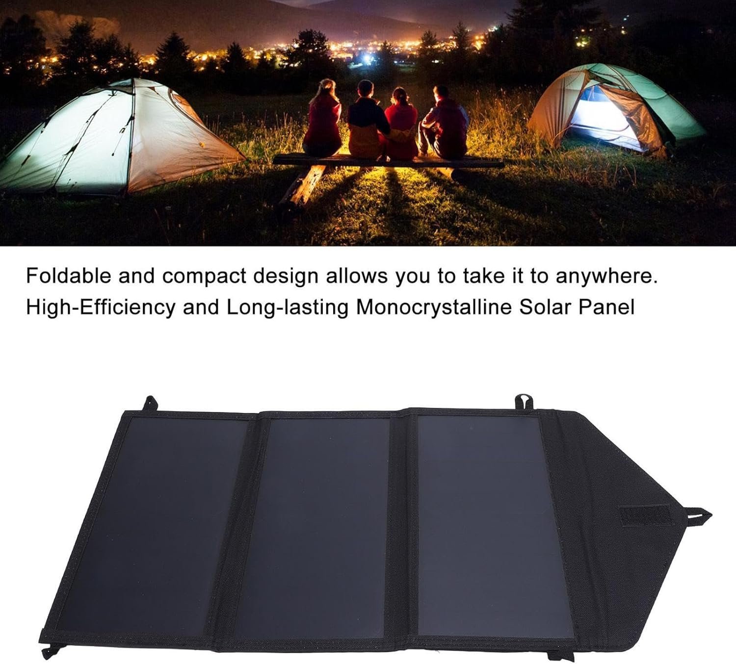 Solar Charger, Tri-Fold Portable 100W Solar Battery Generator Panel 58x29cm, Double USB Power Bank for Laptops, Smartphones, Ideal Fishing, Road Trips and Outdoor Adventures - Image 4