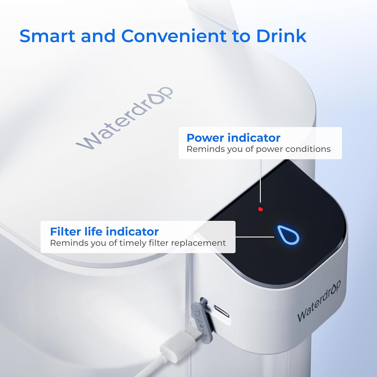 Waterdrop Instant Electric Water Filter Jug with a 3-Months Filter, 3.5L Countertop Water Filter System, Reduces Chlorine, Lead, Mercury, Reduce PFAS, PFOA/PFOS, 757 Litres, White (NOT Reduce TDS) - Image 5