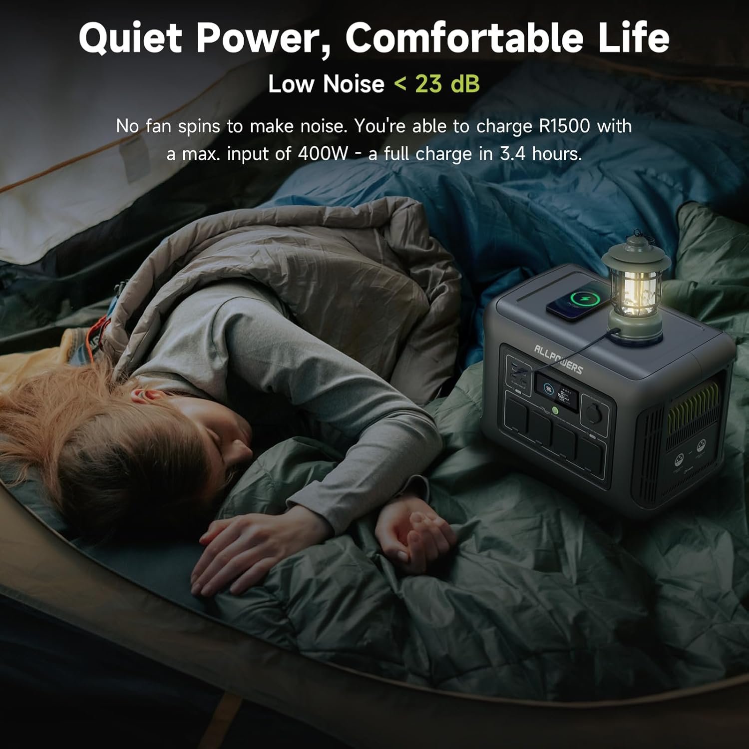 ALLPOWERS R1500 Portable Power Station, 1152Wh LiFePO4 Battery Backup w/ 4 1800W (3000W peak) AC Outlets, 0-80% in 40 Min, 43dB UPS Solar Generator for Camping, Power Outage, RV, Home Use, Travel - Image 7