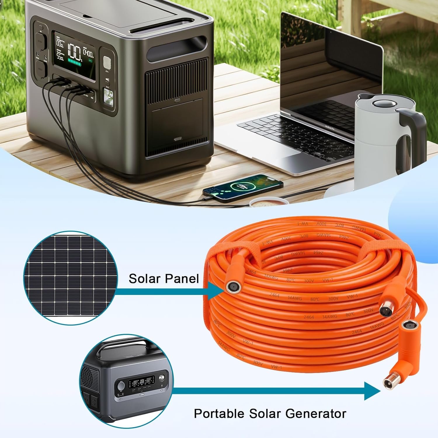 14AWG DC Solar Panel Power Wire 100FT, 14AWG 8mm DC Extension Cable (DC7909 to DC8020), DC7909 Solar Panel Power Cord for Solar Generators, Power Stations, and Automotive - Image 5