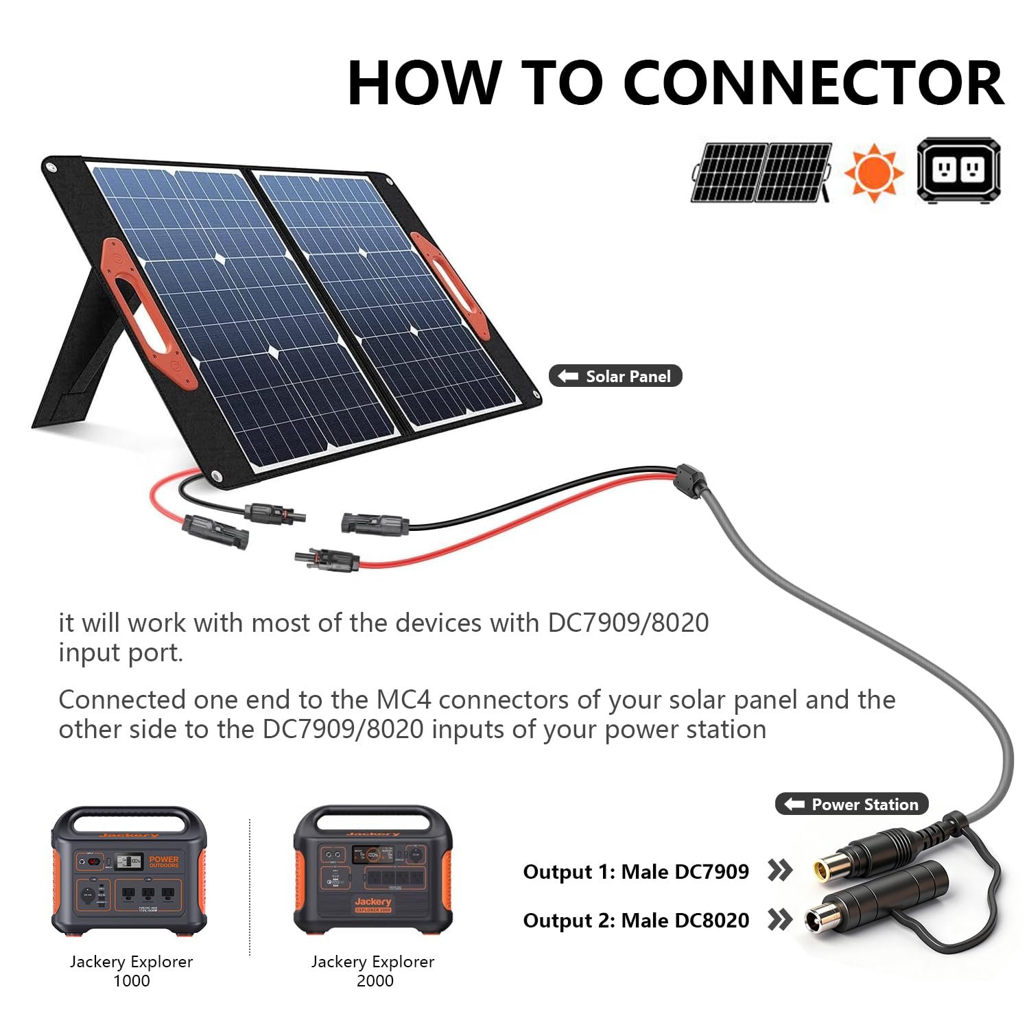 3.5M MC-4 Solar Connector to DC7909 DC8020 Extension Cable for Jackery Explorer 240 V2/1000 V2 3000 Generator BLUETTI EB3A EB70S EB55 AC180 EB120 EB150 GRECELL T300 Power Station Solar Charging Lead - Image 2