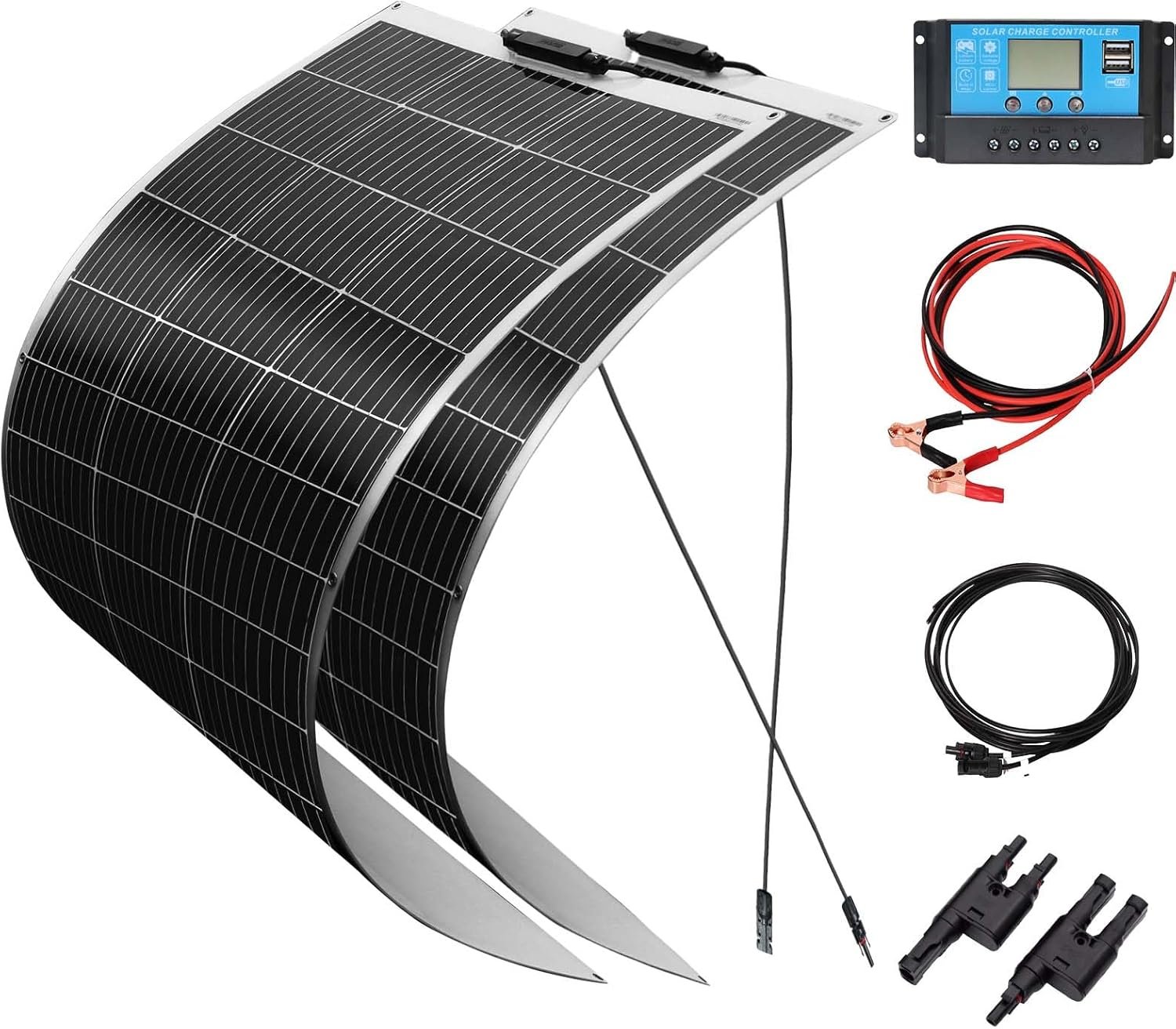 XINPUGUANG 200w Flexible Solar Panel Kit 2pcs 100w 18v Monocrystalline Solar Panels + 20A Charge Controller for Off- Grid System Motorhome, RV, Caravan, Camper, Boats, Roofs, Uneven Surfaces