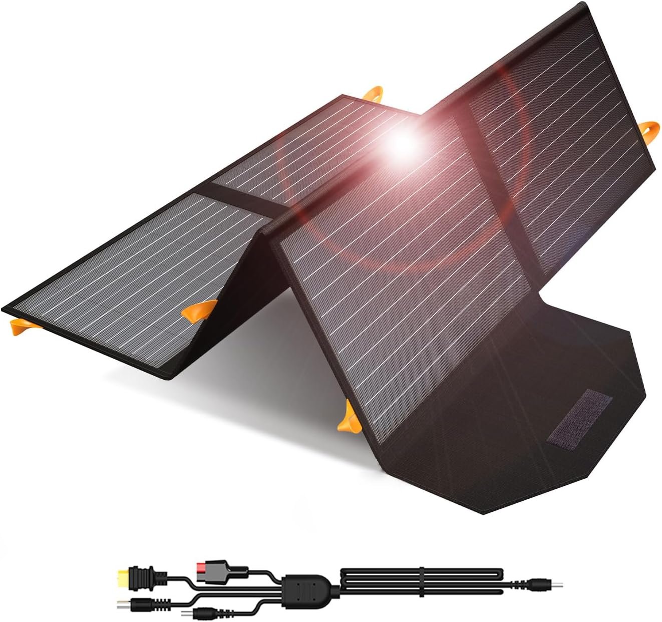 60W 19.8V Foldable Solar Panel Kit,Monocrystalline Solar Cell Solar Charger with USB Outputs and 4-in-1 Connector for Smartphones, Tablets, Laptops, and Power Stations