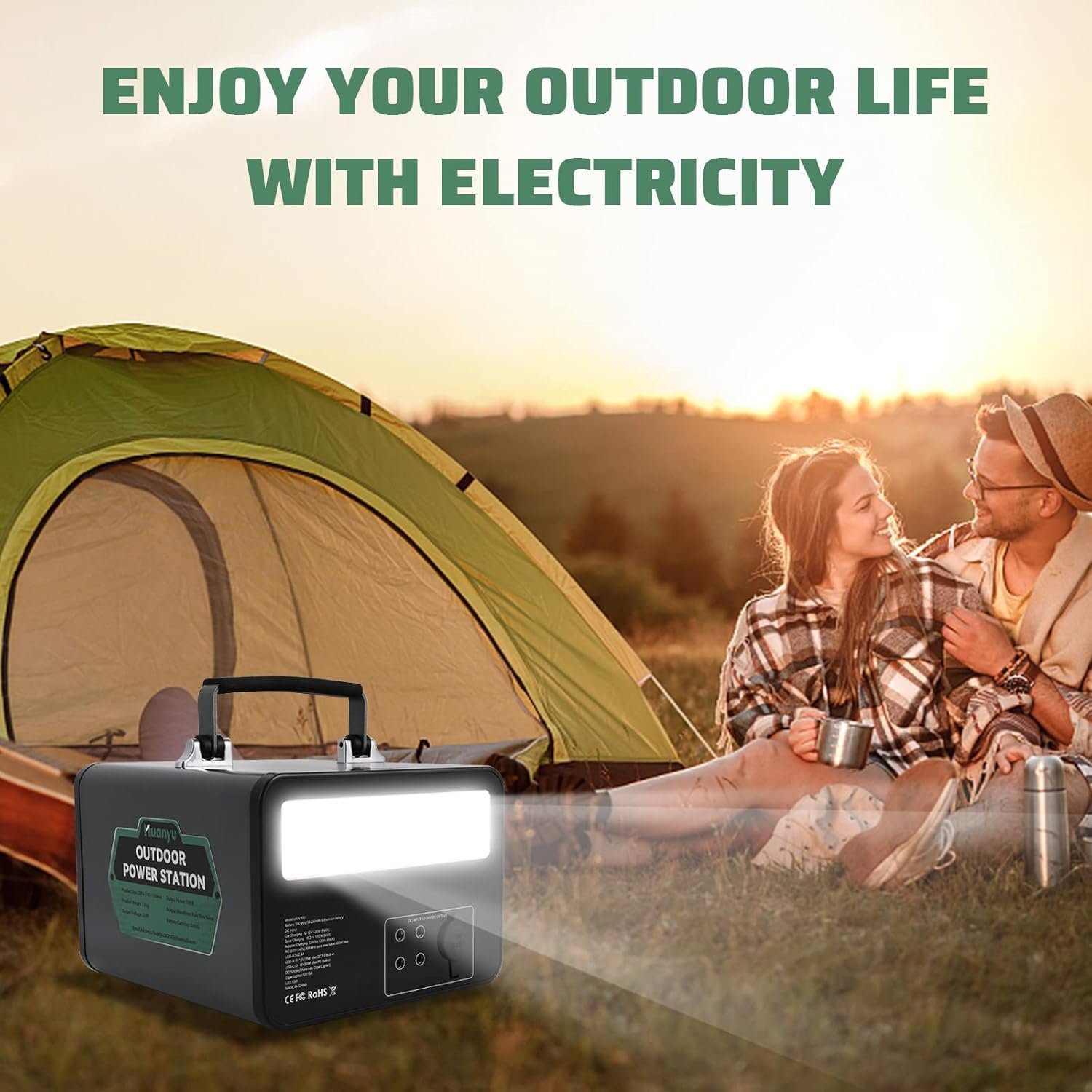 Huanyu Power Station 500W Outdoor Generator 500Wh Camping Power Bank Supporting Quick Charge with 8 AC/DC/USB Outputs Solar Power Generator with LED Lamp for Camping, Road Trip and Home - Image 7