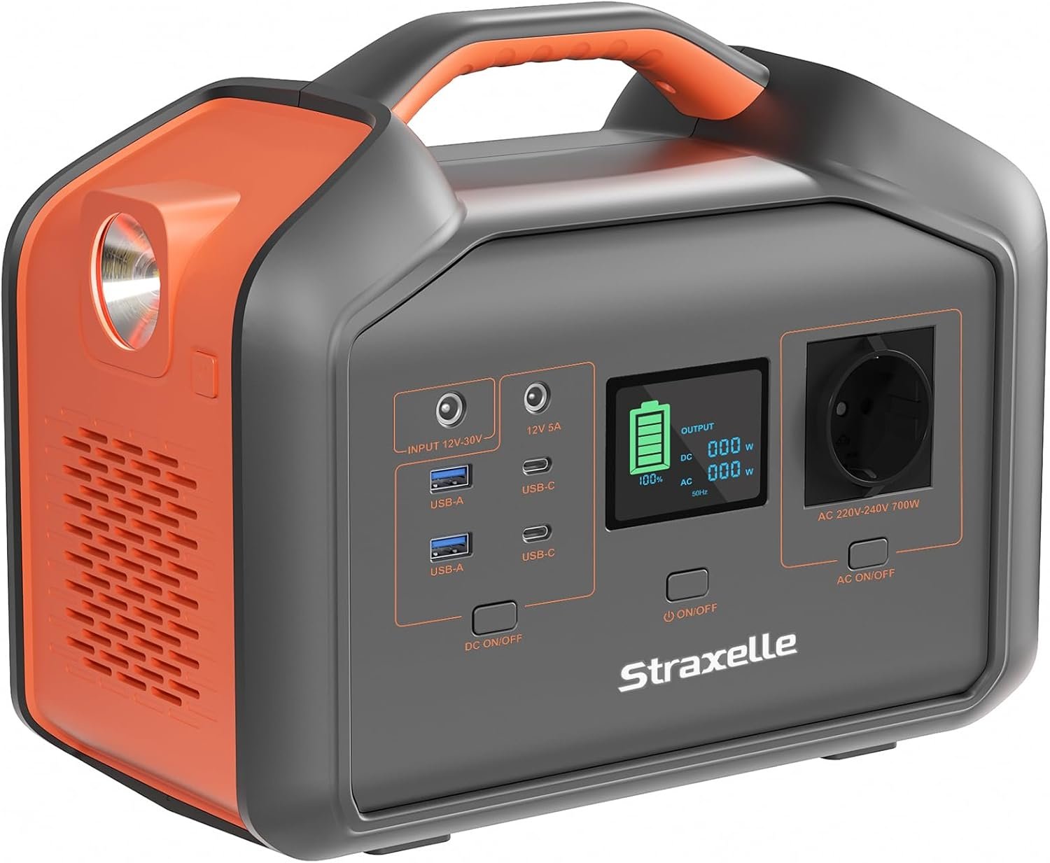 Straxelle Portable Power Station,700W(Peak 1000W)/519.48Wh Solar Generator with AC/DC/USB/Type C Outlet,Power Packs for Camping,Outdoor Adventure, Emergency, Party RV Trip(Solar Panel Not Included)