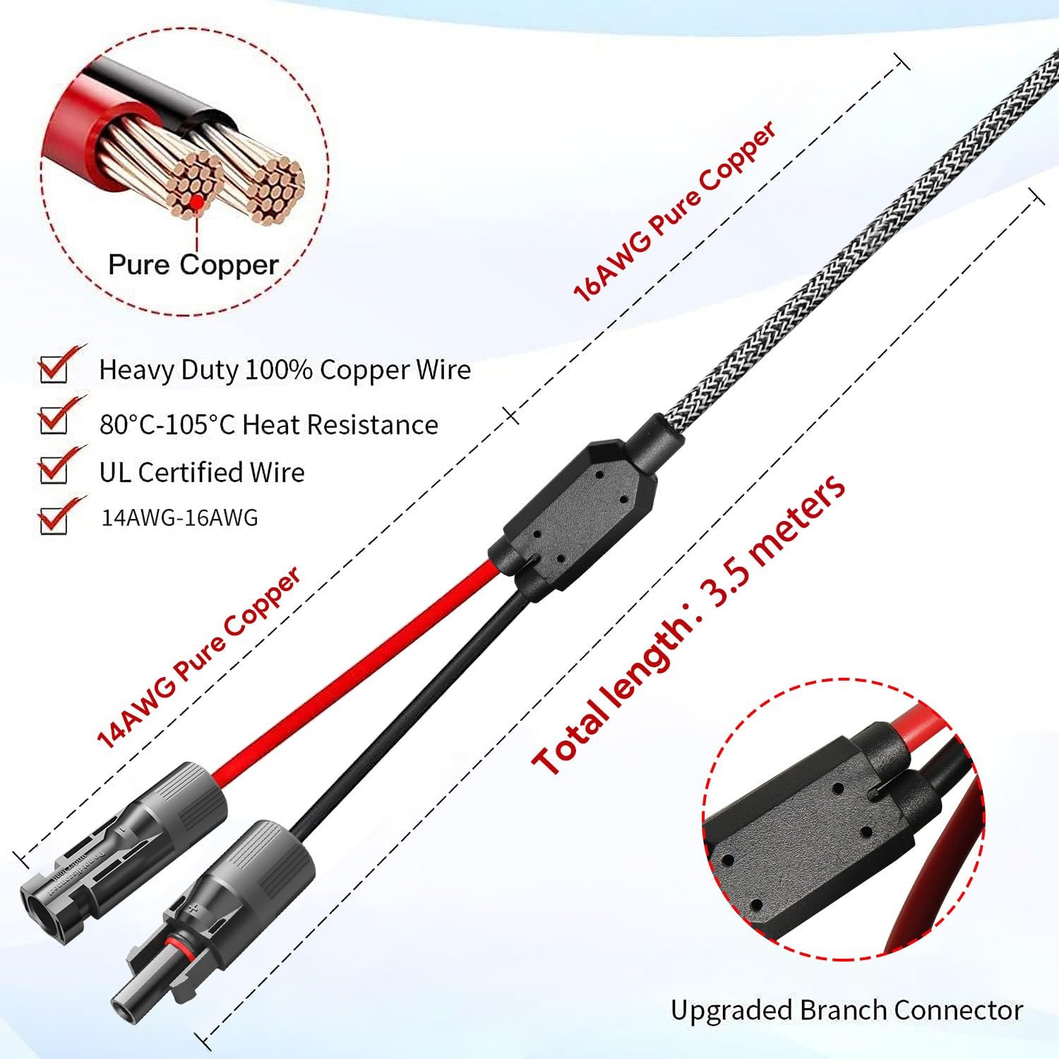 HKY Solar Panels Extension Cable Female Male Connector to XT60 Power Cable 11FT 3.5M Solar Connector for Bluetti ECOFLOW Delta River Portable Power Station Generators Lipo Battery XT60 Charging Plug - Image 7